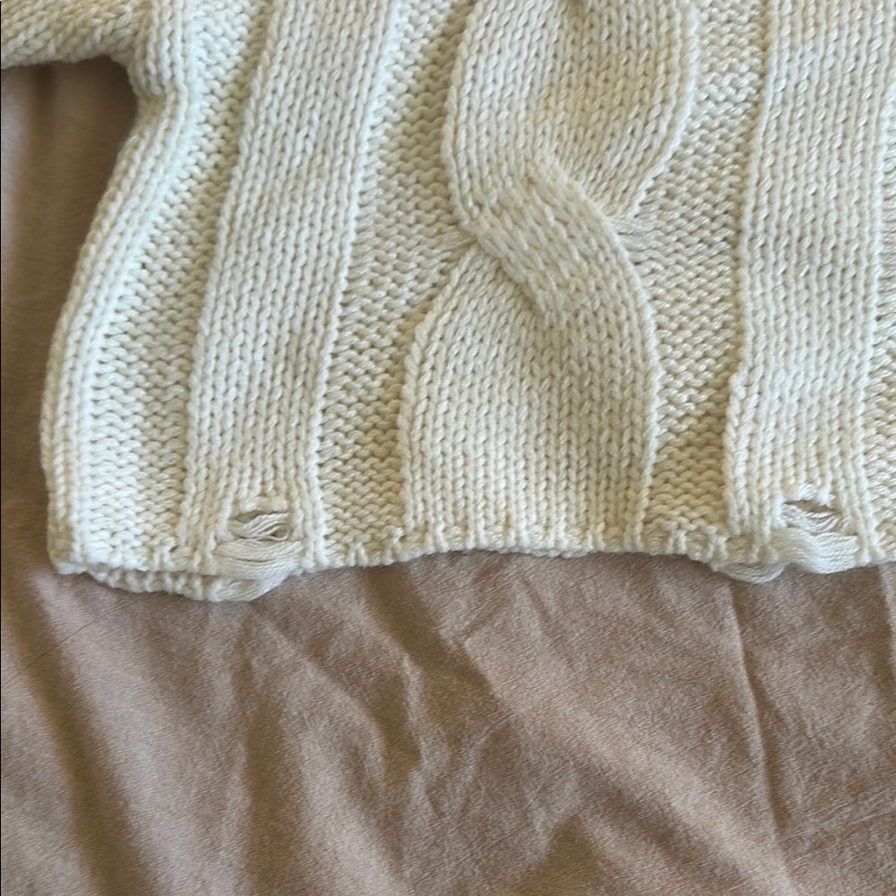 White Cable Knit Crew Neck Sweater - Picture 3 of 4